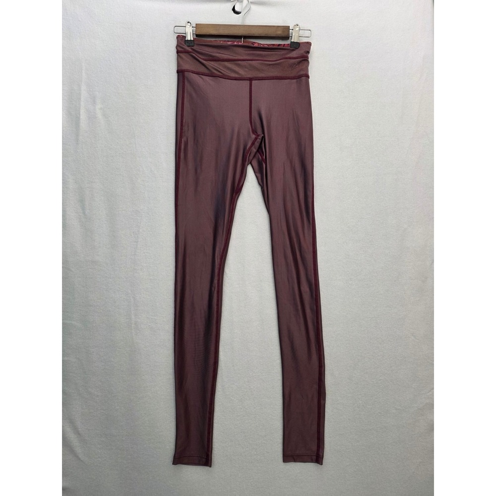 Maaji Leggings Activewear Metallic S Burgundy Tropical Yoga Gym Vibe